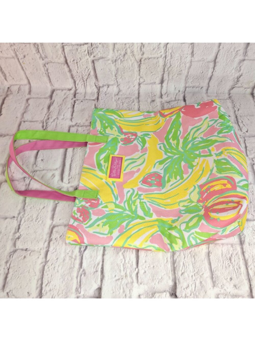 Lilly Pulitzer Estee Lauder Bright Tropical Print Tote Bag With Pink Lining & Du - Picture 3 of 8